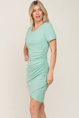 Mint Green Ribbed Ruched Side Wrap Dress