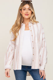 Ivory Striped Front Pocket Maternity Button Up Top