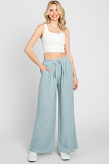 Light Blue Drawstring Wide Leg Pants