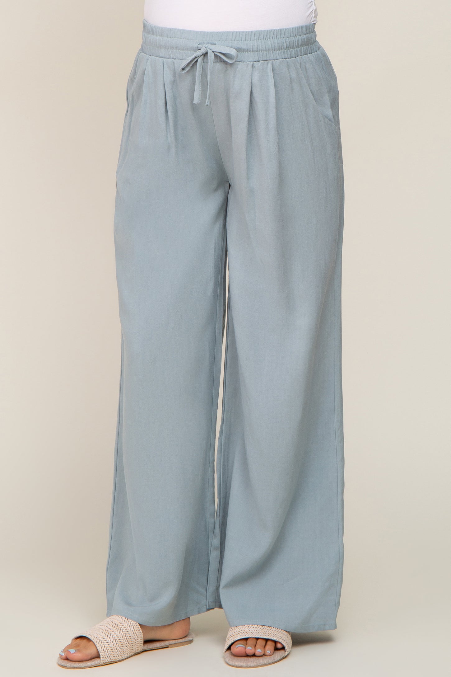 Light Blue Drawstring Wide Leg Maternity Pants – PinkBlush