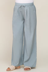 Light Blue Drawstring Wide Leg Maternity Pants