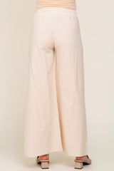 Cream Drawstring Wide Leg Maternity Pants