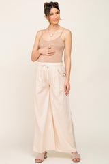 Cream Drawstring Wide Leg Maternity Pants