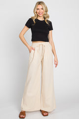 Cream Drawstring Wide Leg Pants