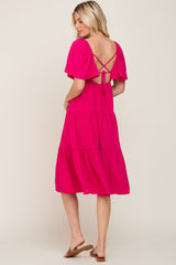 Fuchsia Crisscross Back Tiered Midi Dress