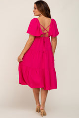 Fuchsia Crisscross Back Tiered Maternity Midi Dress