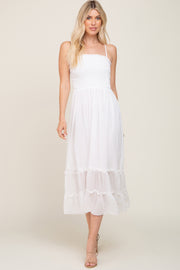 White Smocked Tiered Midi Dress