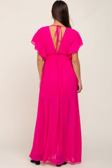 Fuchsia Flounce Button Front Maternity Maxi Dress