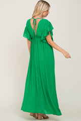 Green Flounce Button Front Maxi Dress