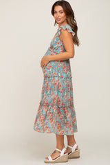 Jade Floral Ruffle Tiered Maternity Midi Dress