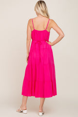 Fuchsia Sleeveless Tiered Midi Dress