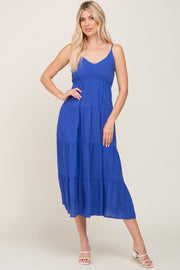 Royal Blue Sleeveless Tiered Midi Dress