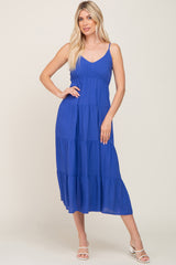 Royal Blue Sleeveless Tiered Maternity Midi Dress