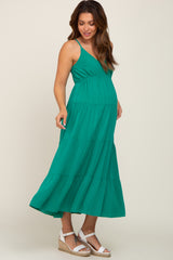 Green Sleeveless Tiered Maternity Midi Dress