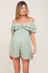 Green Floral Off Shoulder Maternity Romper