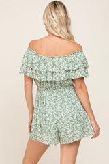 Green Floral Off Shoulder Romper