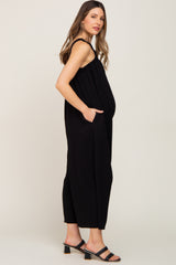 Black Halter Wide Leg Maternity Jumpsuit