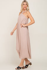 Taupe Halter Wide Leg Jumpsuit