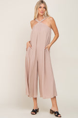 Taupe Halter Wide Leg Jumpsuit