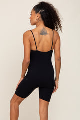 Black Ribbed Biker Short Romper