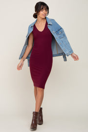 Burgundy Basic V-Neck Sleeveless Dress