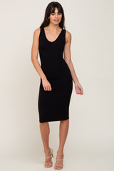 Black Basic V-Neck Sleeveless Maternity Dress