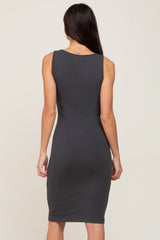 Charcoal Basic V-Neck Sleeveless Dress