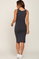 Charcoal Basic V-Neck Sleeveless Maternity Dress