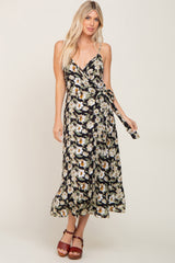 Black Floral Sleeveless Maternity Wrap Maxi Dress