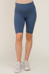 Blue High Waist Maternity Bike Shorts