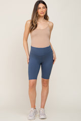 Blue High Waist Maternity Bike Shorts