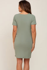 Sage Ruched Wrap Tulip Hem Fitted Maternity/Nursing Dress