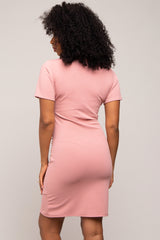 Mauve Ruched Wrap Tulip Hem Fitted Dress