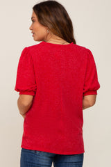 Red Puff Short Sleeve Maternity Top