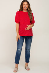 Red Puff Short Sleeve Maternity Top