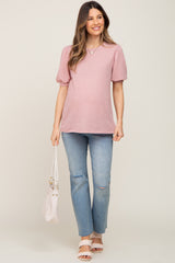 Mauve Puff Short Sleeve Maternity Top