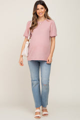 Mauve Puff Short Sleeve Maternity Top