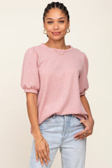 Mauve Puff Short Sleeve Maternity Top