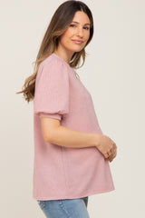 Mauve Puff Short Sleeve Maternity Top