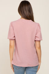 Mauve Puff Short Sleeve Maternity Top