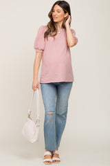 Mauve Puff Short Sleeve Maternity Top