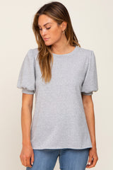 Heather Grey Puff Short Sleeve Maternity Top