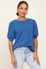 Blue Puff Short Sleeve Maternity Top