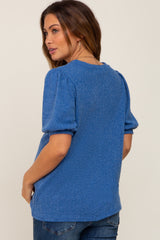 Blue Puff Short Sleeve Maternity Top