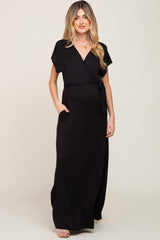 Black Basic Maternity Wrap Maxi Dress