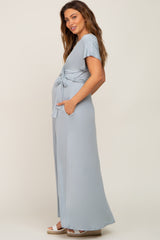 Dark Mint Basic Maternity Wrap Maxi Dress