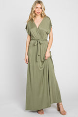 Light Olive Basic Maternity Wrap Maxi Dress