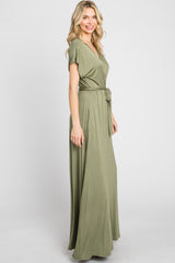 Light Olive Basic Wrap Maxi Dress