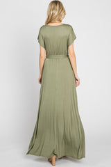 Light Olive Basic Wrap Maxi Dress