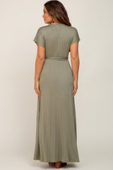 Light Olive Basic Maternity Wrap Maxi Dress